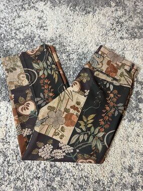 ASOS, Mens Wide Leg Floral Print Patch Work Pattern Dress Pants in Browns